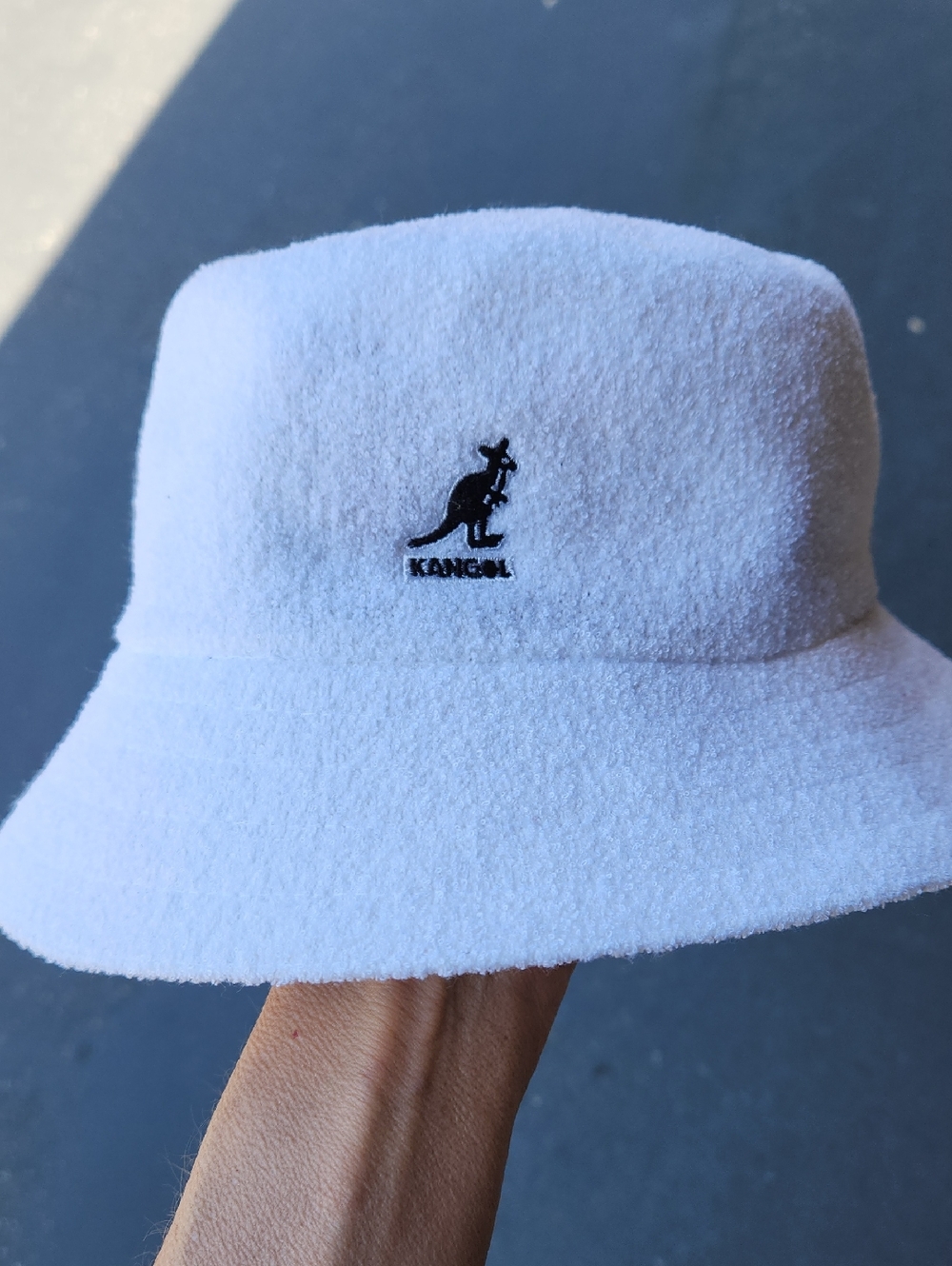 Kangol White Terry Bucket Hat with Black Logo Large NWOT